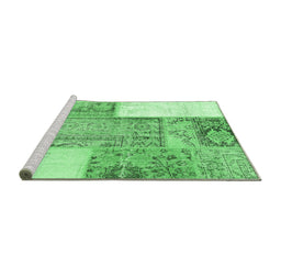 Sideview of Machine Washable Patchwork Emerald Green Transitional Area Rugs, wshcon2868emgrn