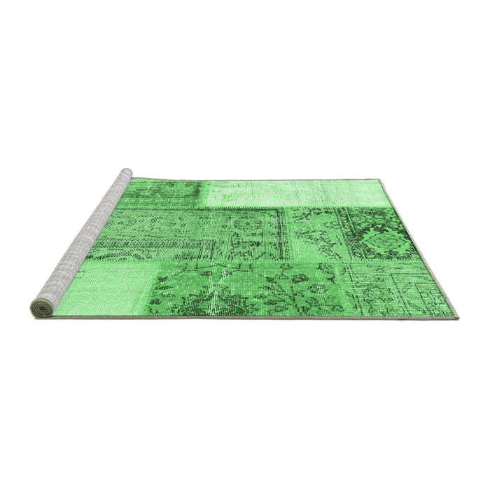 Sideview of Machine Washable Patchwork Emerald Green Transitional Area Rugs, wshcon2868emgrn