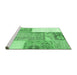 Sideview of Machine Washable Patchwork Emerald Green Transitional Area Rugs, wshcon2868emgrn