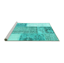 Sideview of Machine Washable Patchwork Turquoise Transitional Area Rugs, wshcon2868turq