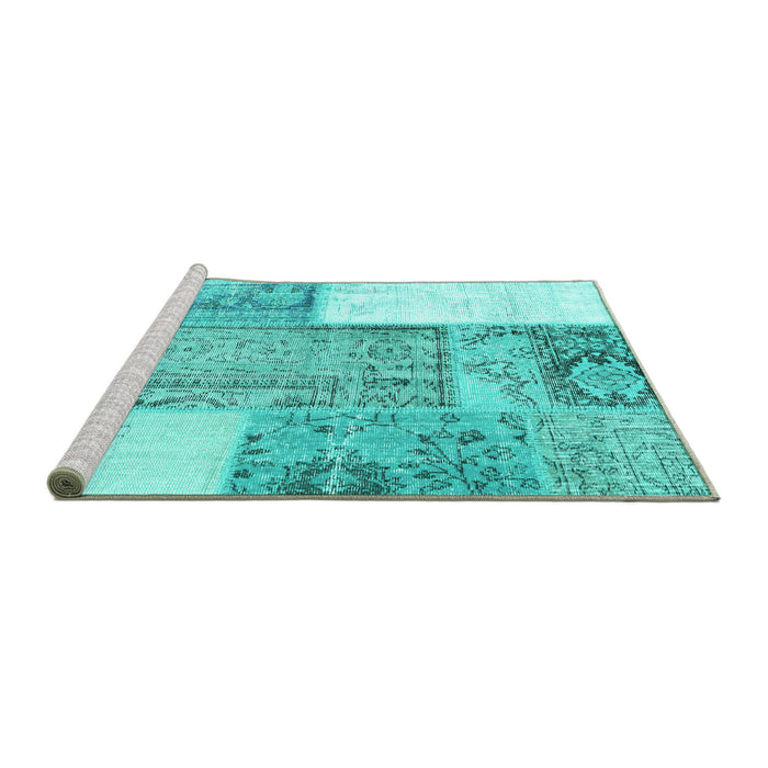 Sideview of Machine Washable Patchwork Turquoise Transitional Area Rugs, wshcon2868turq