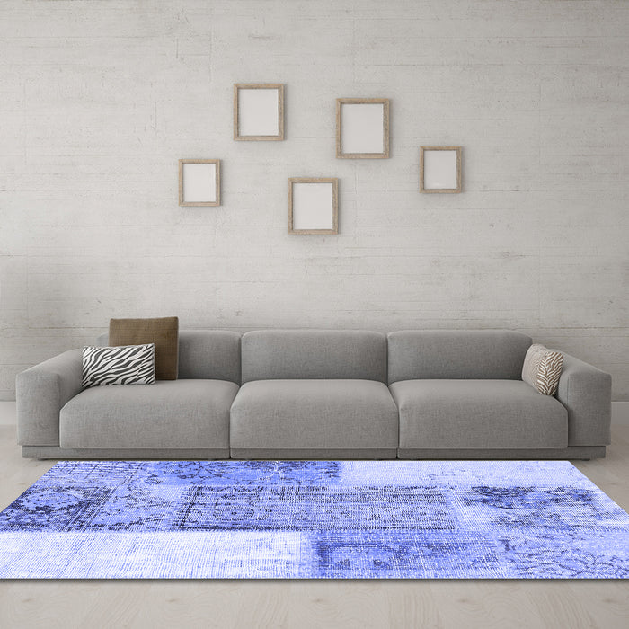 Machine Washable Patchwork Blue Transitional Rug in a Living Room, wshcon2868blu