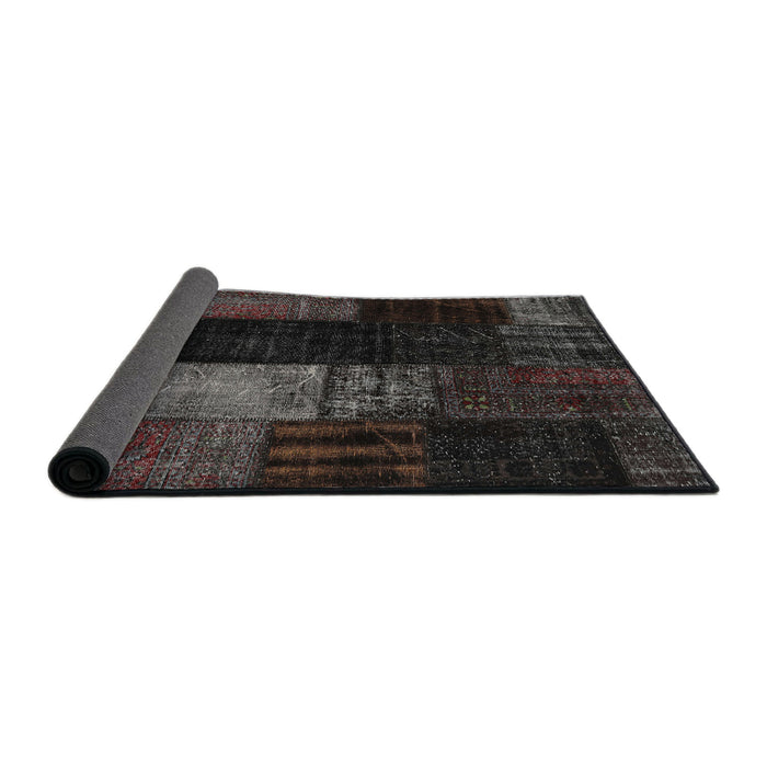 Thickness of Contemporary Carbon Gray Patchwork Rug, con2869