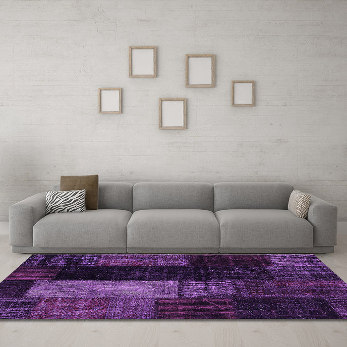 Machine Washable Patchwork Purple Transitional Area Rugs in a Living Room, wshcon2869pur