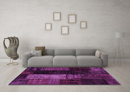 Machine Washable Patchwork Pink Transitional Rug in a Living Room, wshcon2869pnk