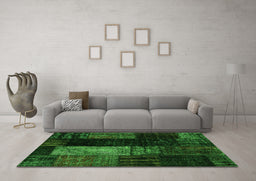 Machine Washable Patchwork Green Transitional Area Rugs in a Living Room,, wshcon2869grn