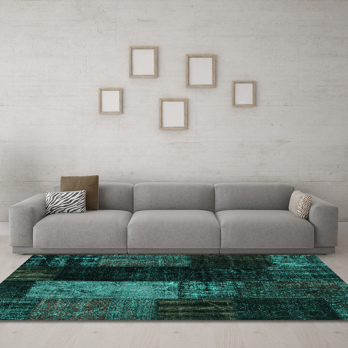 Machine Washable Patchwork Turquoise Transitional Area Rugs in a Living Room,, wshcon2869turq