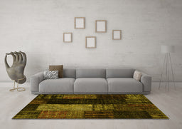 Machine Washable Patchwork Yellow Transitional Rug in a Living Room, wshcon2869yw