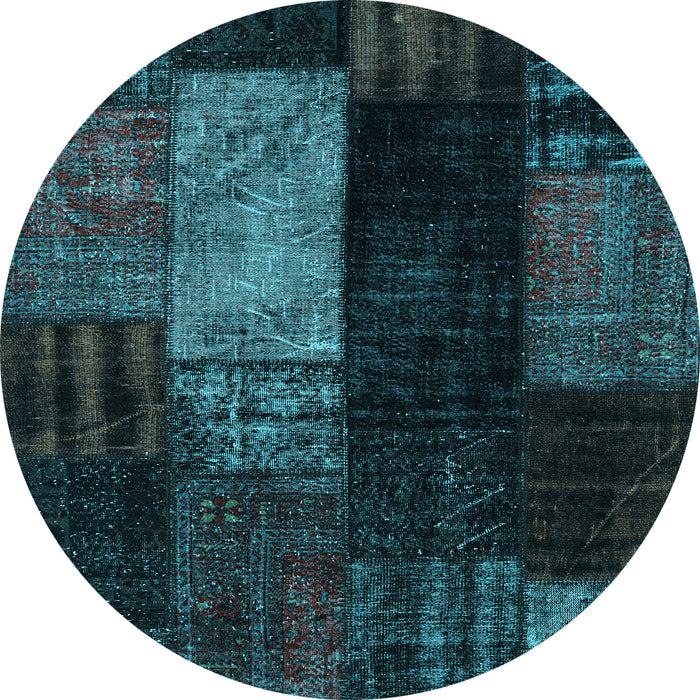 Round Machine Washable Patchwork Light Blue Transitional Rug, wshcon2869lblu