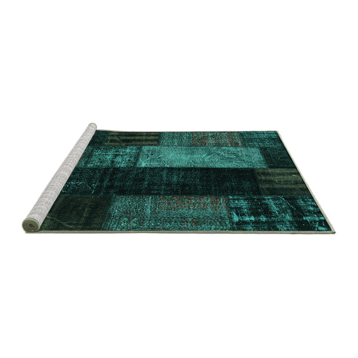 Sideview of Machine Washable Patchwork Turquoise Transitional Area Rugs, wshcon2869turq