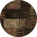 Round Patchwork Brown Transitional Rug, con2869brn