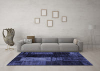 Machine Washable Patchwork Blue Transitional Rug, wshcon2869blu