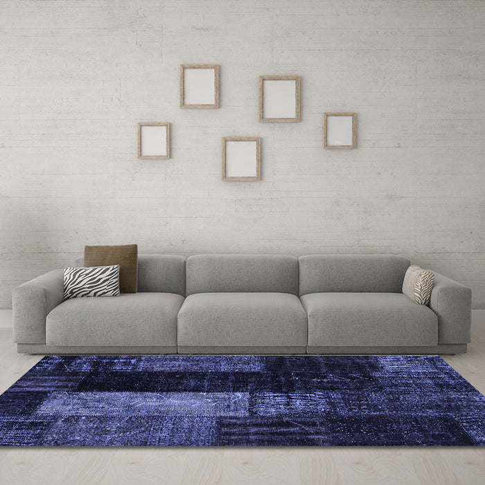Machine Washable Patchwork Blue Transitional Rug in a Living Room, wshcon2869blu