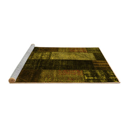Sideview of Machine Washable Patchwork Yellow Transitional Rug, wshcon2869yw