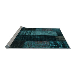 Sideview of Machine Washable Patchwork Light Blue Transitional Rug, wshcon2869lblu