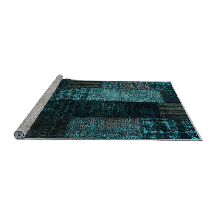 Sideview of Machine Washable Patchwork Light Blue Transitional Rug, wshcon2869lblu