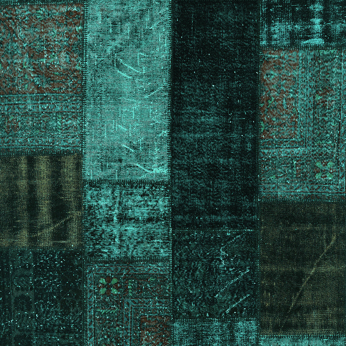 Machine Washable Patchwork Turquoise Transitional Area Rugs, wshcon2869turq