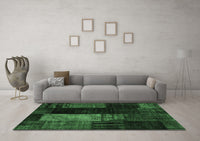 Machine Washable Patchwork Emerald Green Transitional Rug, wshcon2869emgrn