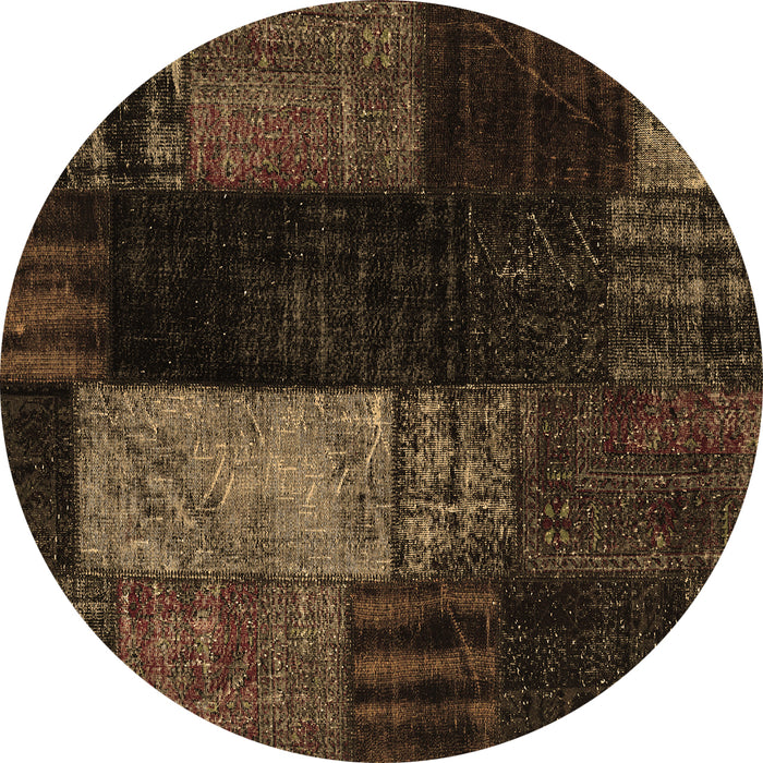 Round Machine Washable Patchwork Brown Transitional Rug, wshcon2869brn