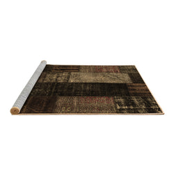 Sideview of Machine Washable Patchwork Brown Transitional Rug, wshcon2869brn