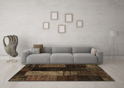 Machine Washable Patchwork Brown Transitional Rug in a Living Room,, wshcon2869brn
