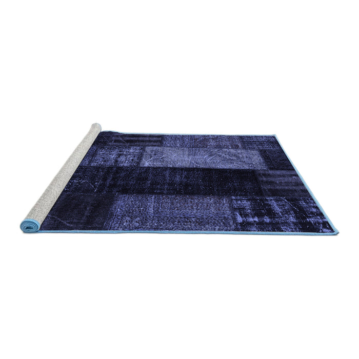 Sideview of Machine Washable Patchwork Blue Transitional Rug, wshcon2869blu