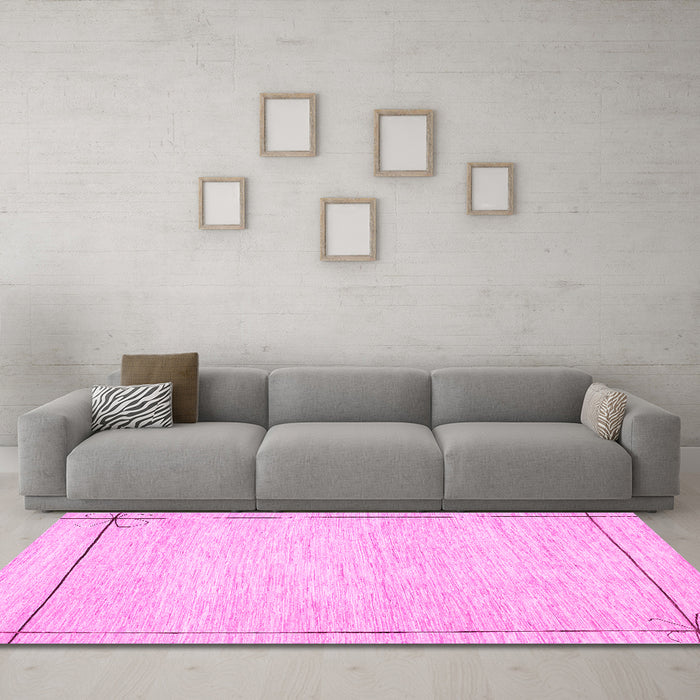 Machine Washable Solid Pink Modern Rug in a Living Room, wshcon286pnk