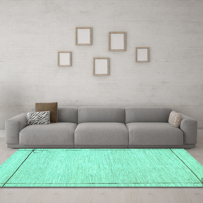 Machine Washable Solid Turquoise Modern Area Rugs in a Living Room,, wshcon286turq