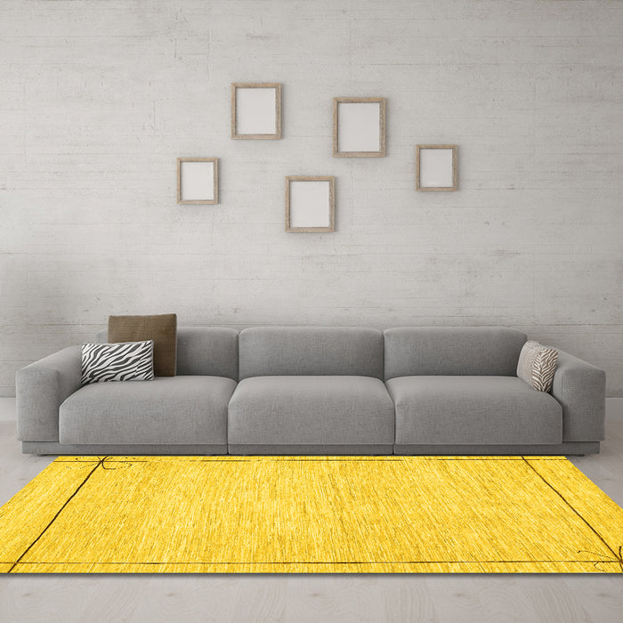 Machine Washable Solid Yellow Modern Rug in a Living Room, wshcon286yw