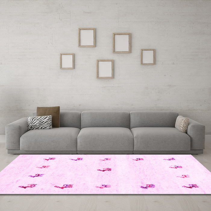 Machine Washable Solid Pink Modern Rug in a Living Room, wshcon2871pnk