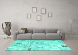 Machine Washable Patchwork Turquoise Transitional Area Rugs in a Living Room,, wshcon2872turq
