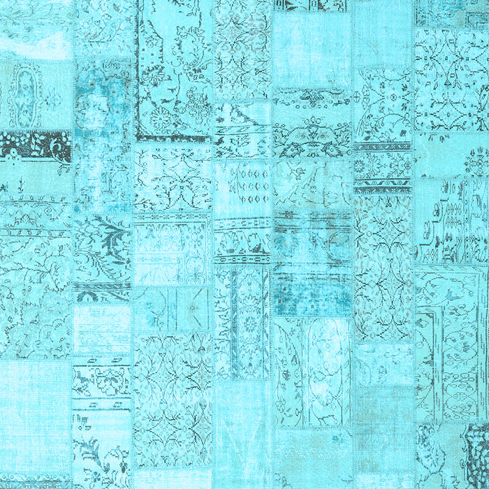 Machine Washable Patchwork Light Blue Transitional Rug, wshcon2872lblu