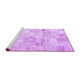 Sideview of Machine Washable Patchwork Purple Transitional Area Rugs, wshcon2872pur