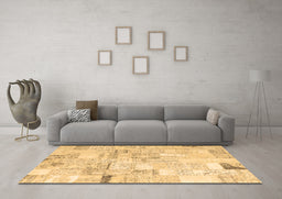 Machine Washable Patchwork Brown Transitional Rug in a Living Room,, wshcon2872brn