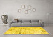 Machine Washable Patchwork Yellow Transitional Rug in a Living Room, wshcon2872yw