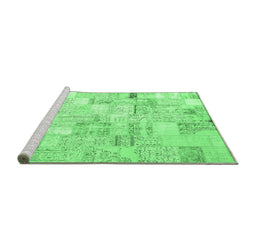 Sideview of Machine Washable Patchwork Emerald Green Transitional Area Rugs, wshcon2872emgrn