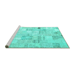 Sideview of Machine Washable Patchwork Turquoise Transitional Area Rugs, wshcon2872turq