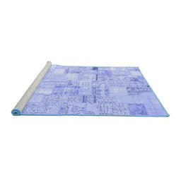 Sideview of Machine Washable Patchwork Blue Transitional Rug, wshcon2872blu