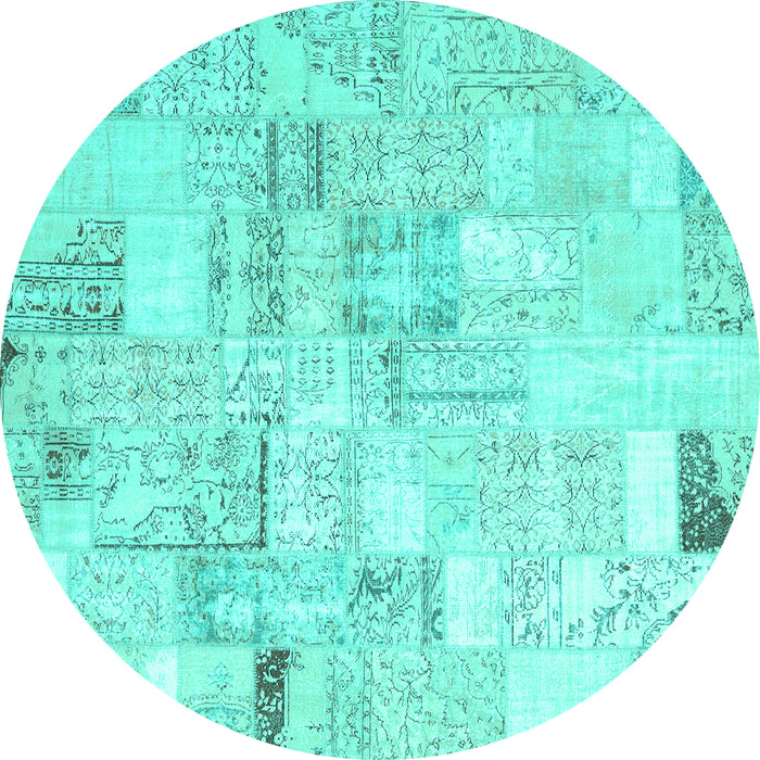 Round Patchwork Turquoise Transitional Rug, con2872turq
