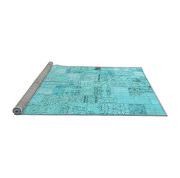 Sideview of Machine Washable Patchwork Light Blue Transitional Rug, wshcon2872lblu