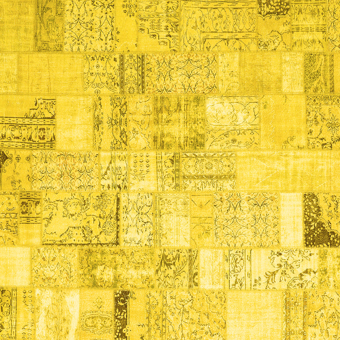 Square Machine Washable Patchwork Yellow Transitional Rug, wshcon2872yw