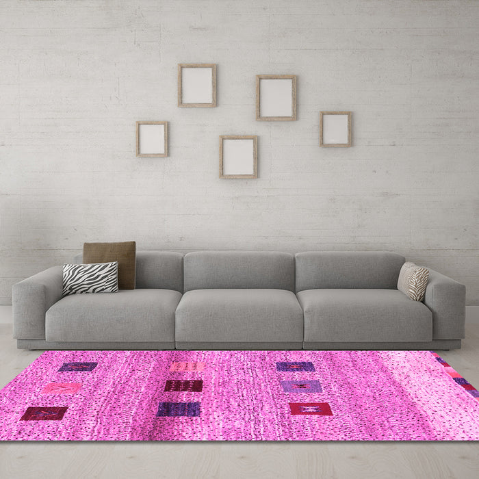Machine Washable Abstract Pink Contemporary Rug in a Living Room, wshcon2873pnk