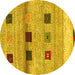 Round Abstract Yellow Contemporary Rug, con2873yw