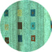 Round Machine Washable Abstract Turquoise Contemporary Area Rugs, wshcon2873turq