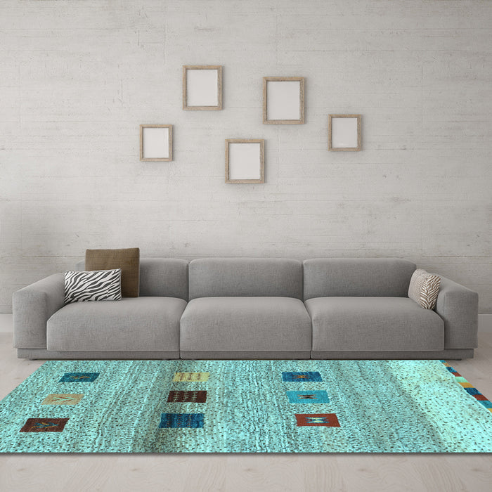Machine Washable Abstract Light Blue Contemporary Rug in a Living Room, wshcon2873lblu