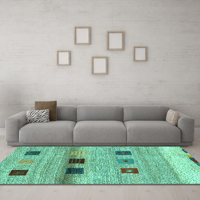 Machine Washable Abstract Turquoise Contemporary Area Rugs in a Living Room,, wshcon2873turq