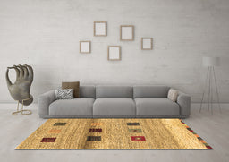 Machine Washable Abstract Brown Contemporary Rug in a Living Room,, wshcon2873brn