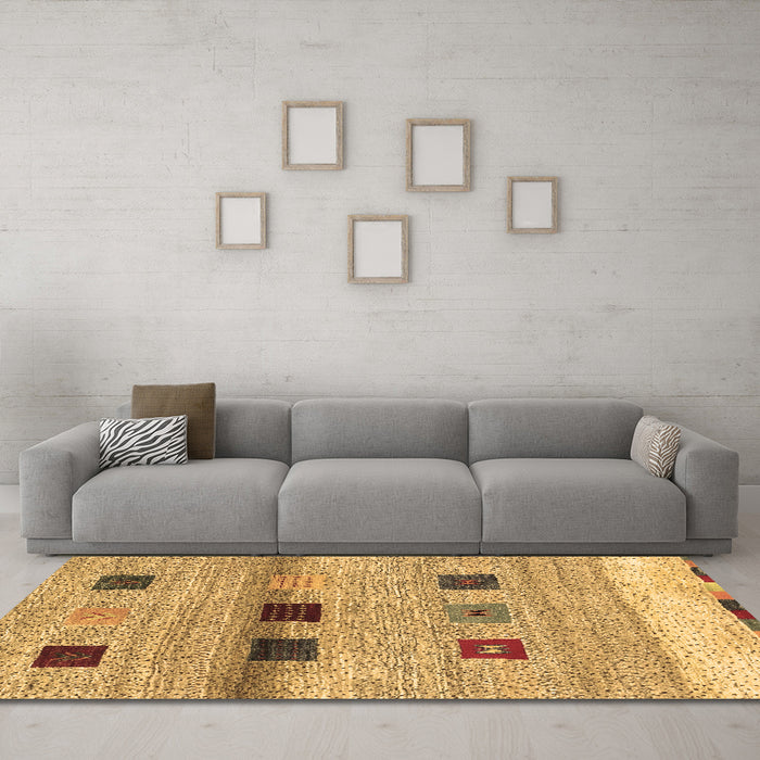 Machine Washable Abstract Brown Contemporary Rug in a Living Room,, wshcon2873brn