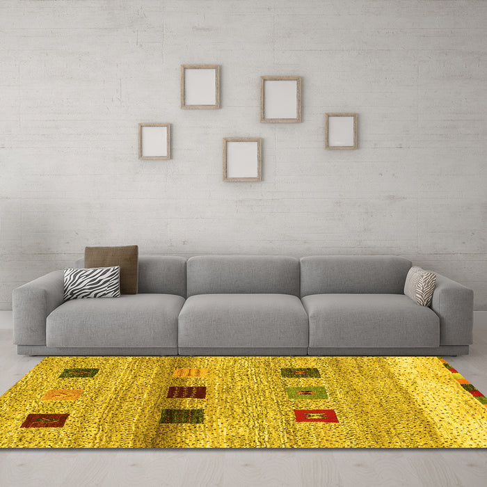 Machine Washable Abstract Yellow Contemporary Rug in a Living Room, wshcon2873yw