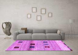 Machine Washable Abstract Purple Contemporary Area Rugs in a Living Room, wshcon2873pur